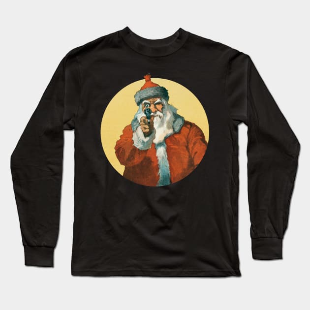 Vintage Angry Santa with Gun Long Sleeve T-Shirt by Geoji 